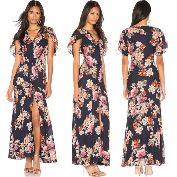 NICHOLAS Dresses & Skirts - NICHOLAS Fluted floral-print silk-chiffon maxi dress BNWT